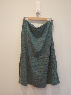 Boho Cottage Girly Flirty Romantic Marine Layer Teal Pink Floral Midi Skirt (14)